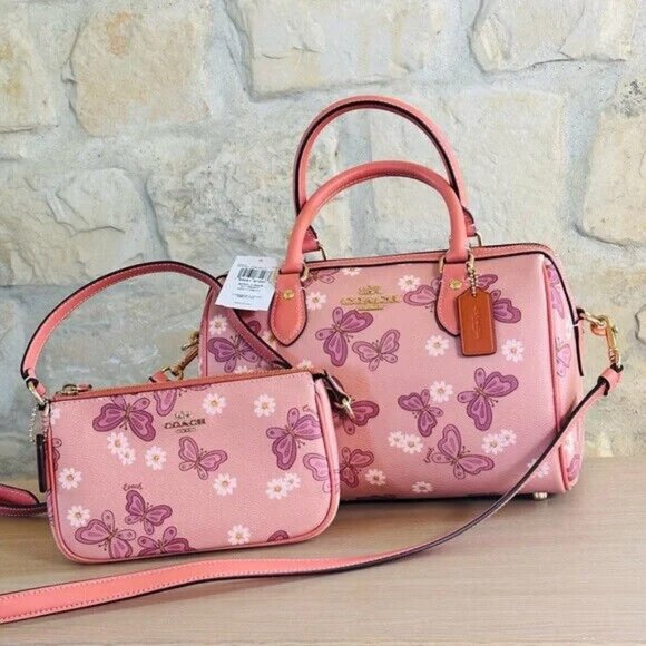 COACH ROWAN SATCHEL IN SIGNATURE CANVAS BUTTERFLIES PRINT /Wallet option NWT - Picture 13 of 15
